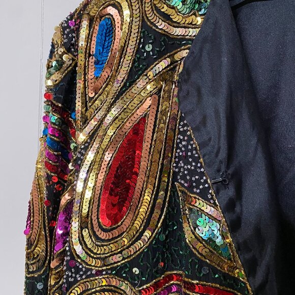 Vintage Laurence Kazar NY Paisley Sequin Beaded Jacket, 100% Silk, Large. - Picture 7 of 12